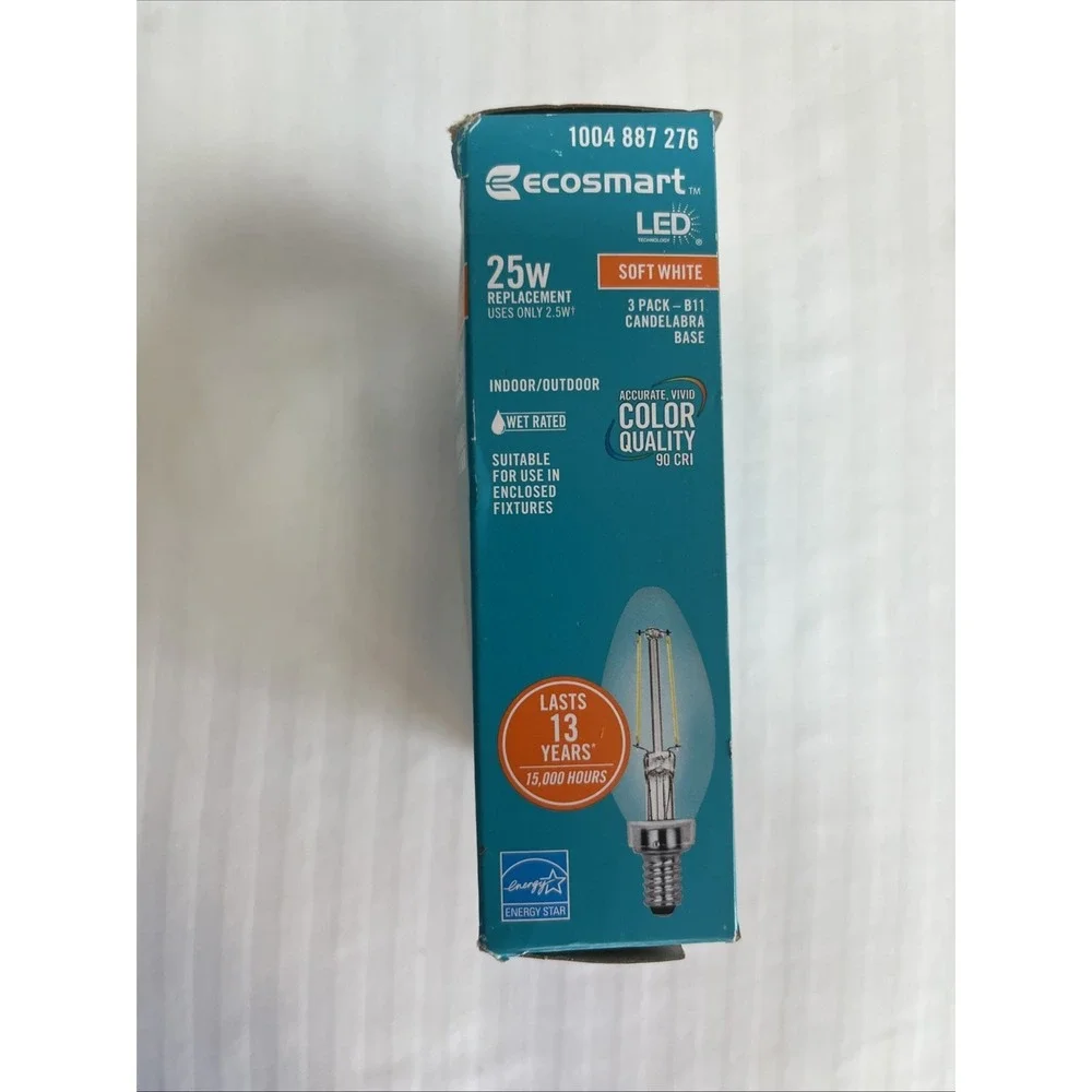 EcoSmart 25-Watt Equivalent Candelabra LED Light Bulb Soft White (3-Pack)